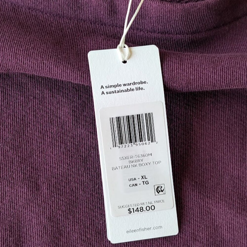 Eileen Fisher Lightweight 100% Organic Cotton Terry Box-Top Sz:XL NWT - Picture 10 of 14